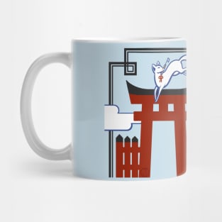 Kitsune Messenger - Japanese spirit fox jumping over a tori in Kyoto, Japan Mug